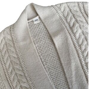 GAP‎ Chunky Cable Knit Open Front Fisherman Cardigan Sweater Cream Size M Wool